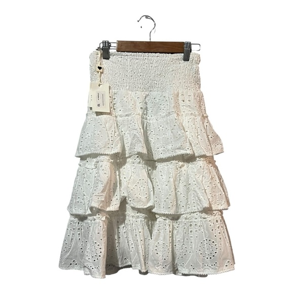Twinset White Eyelet Skirt Smocked Tiered Girls Size 10 Brand New Pull On - Picture 2 of 5